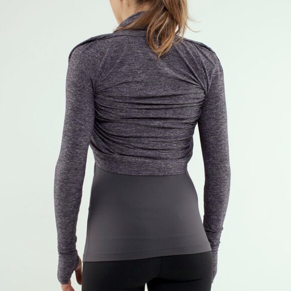Lululemon Rehearsal Top Long Sleeve Gray Tee Heathered Black Swan Thumb Holes 8 - Picture 4 of 9